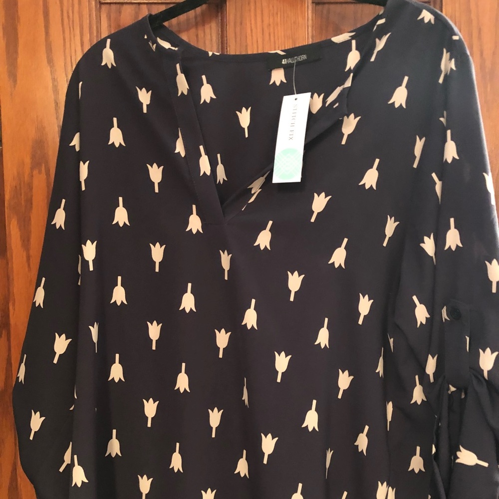 NWT 41 Hawthorn Ivy Tulip Print Blouse Size XL